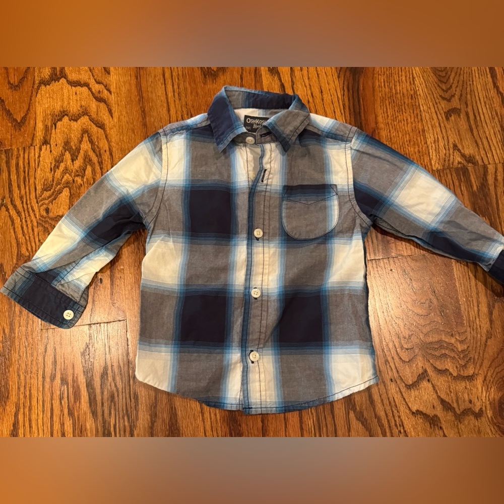 OshKosh B'gosh Navy and Light Blue Plaid Shirt - Size 24M